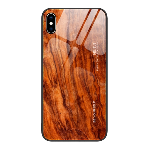 

For iPhone XS Max Wood Grain Glass Protective Case(Light Brown)