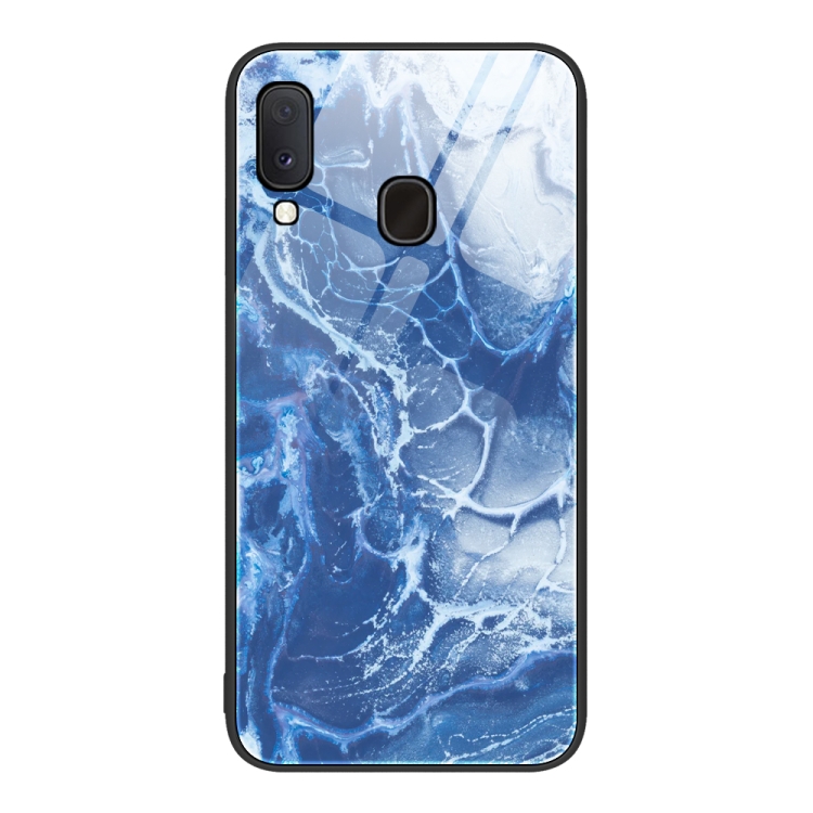 

For Samsung Galaxy A20e Marble Pattern Glass Protective Phone Case(Blue Ocean)