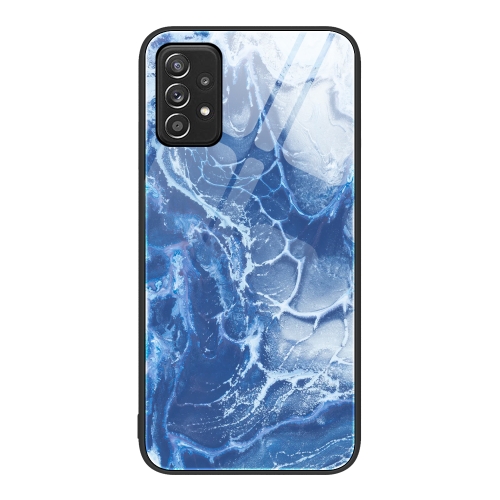 

For Samsung Galaxy A52 Marble Pattern Glass Protective Phone Case(Blue Ocean)