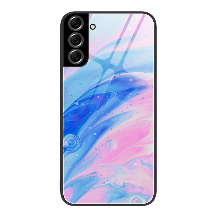 

For Samsung Galaxy S22+ 5G Marble Pattern Glass Protective Phone Case(Pink)