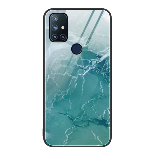 

For OnePlus Nord N10 5G Marble Pattern Glass Protective Phone Case(Green Ocean)