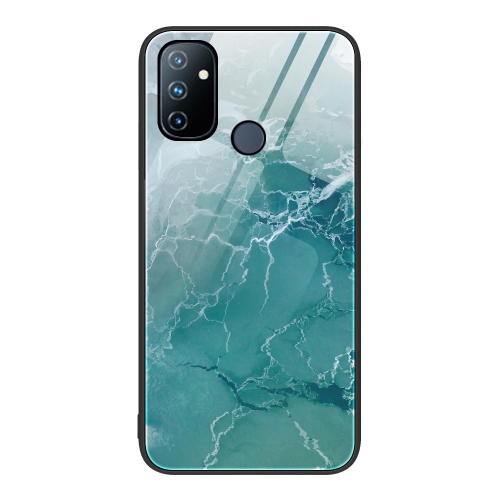 

For OnePlus Nord N100 Marble Pattern Glass Protective Phone Case(Green Ocean)