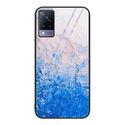 

For vivo V21 Marble Pattern Glass Protective Phone Case(Ocean Waves)