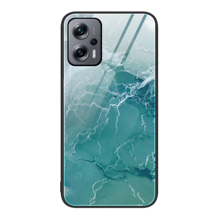 

For Xiaomi Redmi Note 11T Pro Marble Pattern Glass Protective Phone Case(Green Ocean)