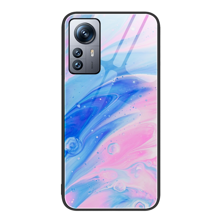 

For Xiaomi 12 Pro Marble Pattern Glass Protective Phone Case(Pink)