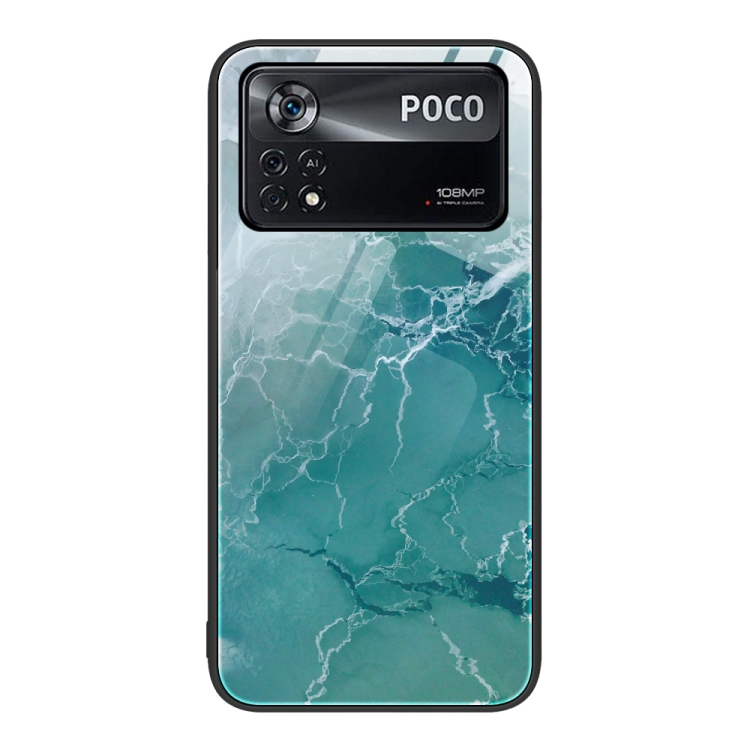 

For Xiaomi Poco X4 Pro 5G Marble Pattern Glass Protective Phone Case(Green Ocean)