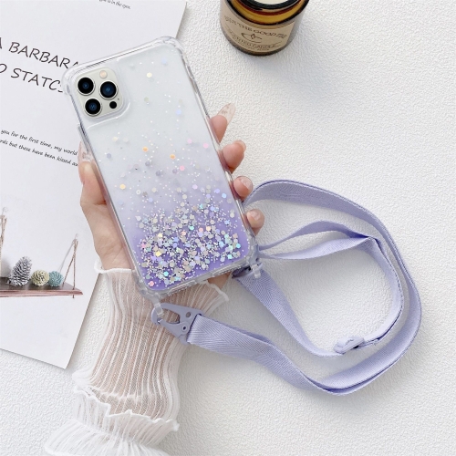 

For iPhone 14 Pro Max Lanyard Gradient Glitter Epoxy Case (Purple)