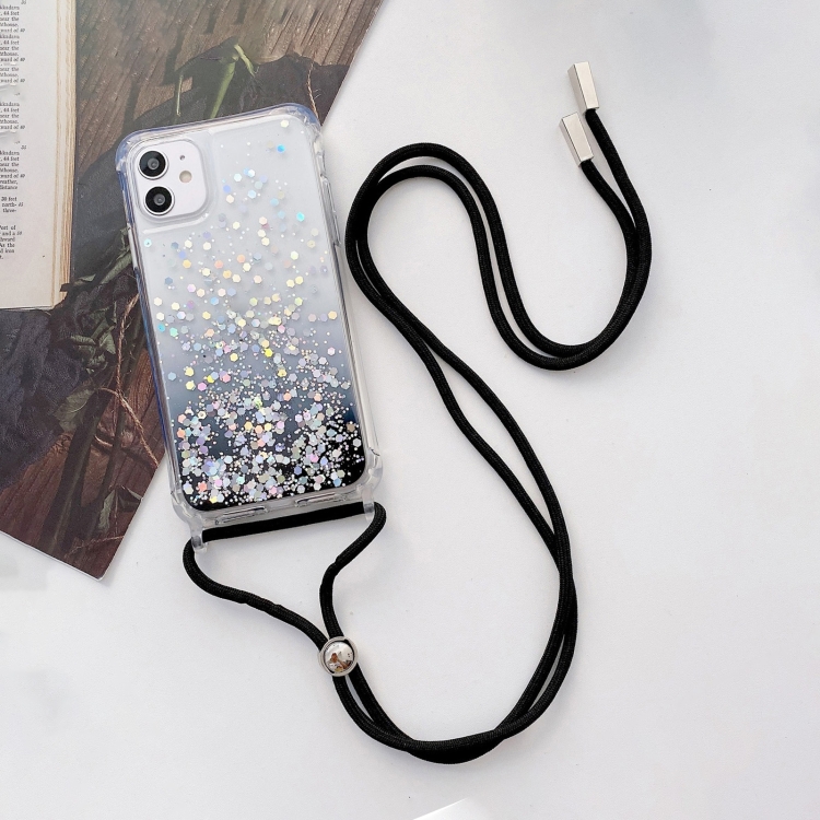 

For iPhone 14 Pro Lanyard Gradient Glitter Epoxy Case(Black)
