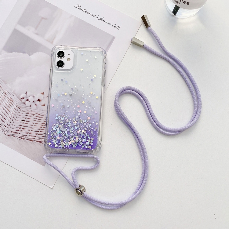 

For iPhone 14 Pro Max Lanyard Gradient Glitter Epoxy Case (Purple)