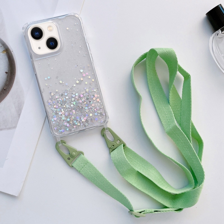 

Lanyard Glitter Epoxy Clear Phone Case For iPhone 14 Max(Green)