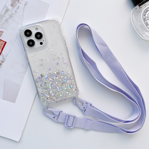 

Lanyard Glitter Epoxy Clear Phone Case For iPhone 13(Purple)