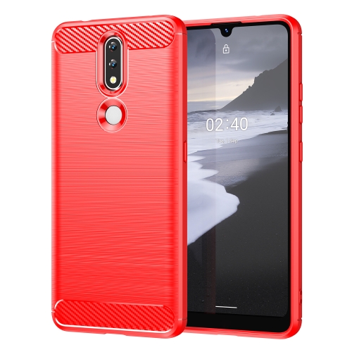 

For Nokia 2.4 Brushed Texture Carbon Fiber TPU Phone Case(Red)