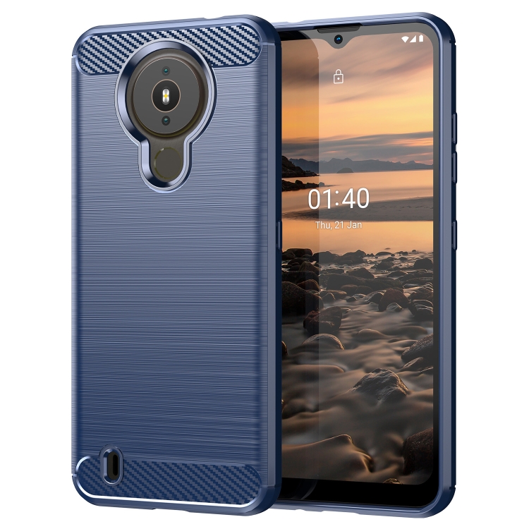 

For Nokia 1.4 Brushed Texture Carbon Fiber TPU Phone Case(Blue)