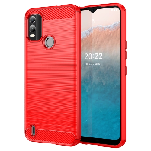 

For Nokia C21 Plus Brushed Texture Carbon Fiber TPU Phone Case(Red)