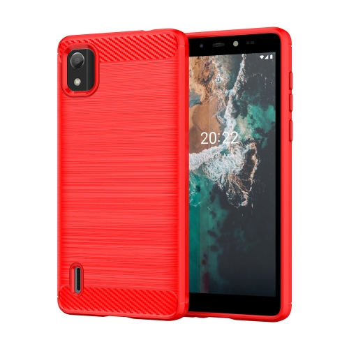 

For Nokia C2 2nd Edition Brushed Texture Carbon Fiber TPU Phone Case(Red)