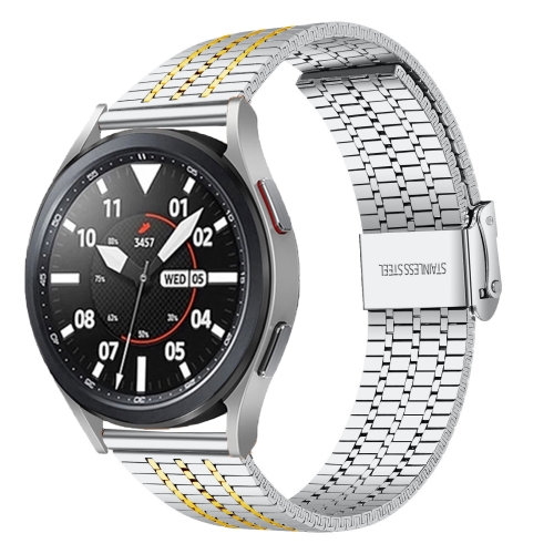 

20mmFor Samsung Smart Watch Universal Seven-bead Stainless Steel Watch Band(Silver+Gold)