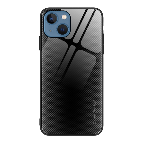 

For iPhone 14 Plus Texture Gradient Glass TPU Phone Case (Black)