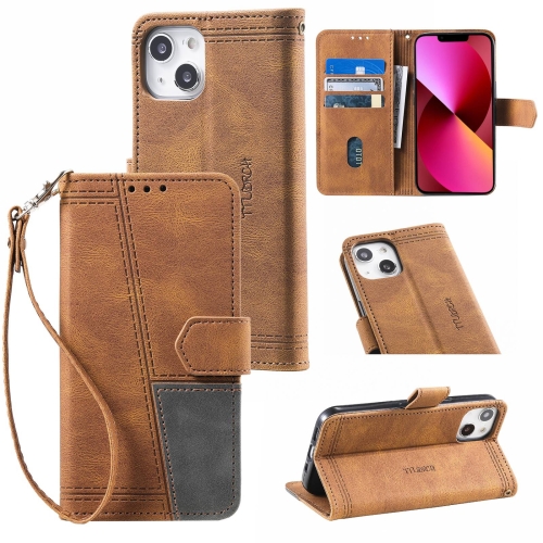 

For iPhone 14 Splicing Leather Phone Case (Brown)