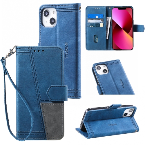 

Splicing Leather Phone Case For iPhone 14 Max(Blue)