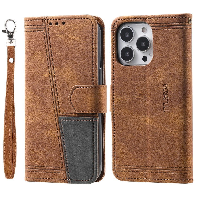 

Splicing Leather Phone Case For iPhone 14 Pro(Brown)