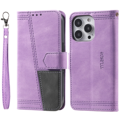 

Splicing Leather Phone Case For iPhone 14 Pro Max(Purple)