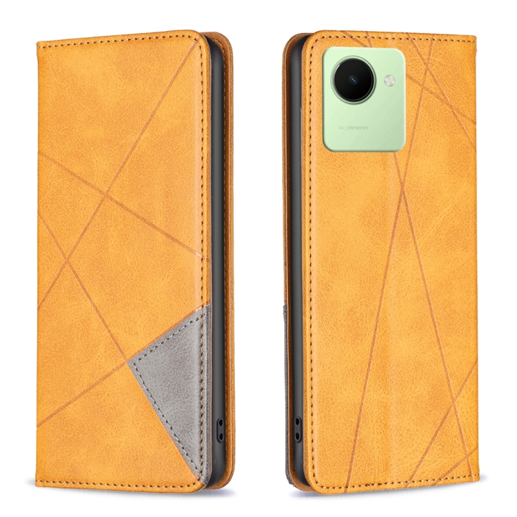 

For Realme C30 Prismatic Invisible Magnetic Leather Phone Case(Yellow)