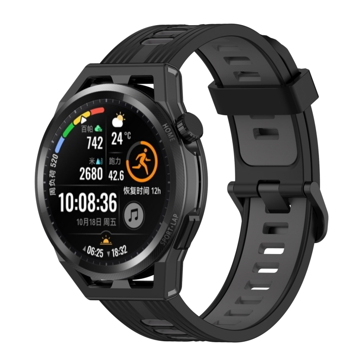 

For Honor Watch GS 3 22mm Stripe Two-color Silicone Watch Band(Black Dark Grey)