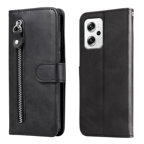 

For Xiaomi Redmi Note 11T Pro / Poco X4 GT Fashion Calf Texture Zipper Horizontal Flip Leather Phone Case(Black)