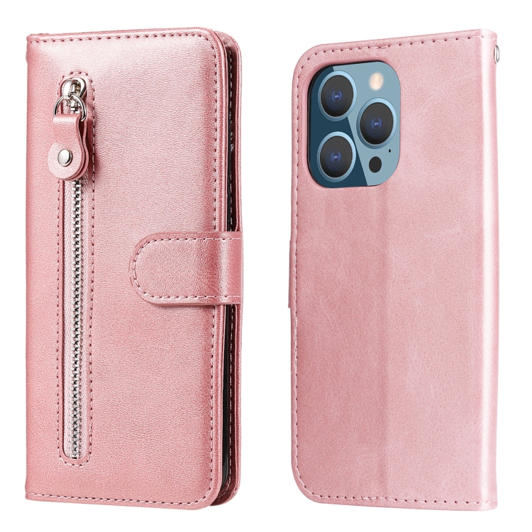 

Fashion Calf Texture Zipper Horizontal Flip Leather Phone Case For iPhone 14 Pro(Rose Gold)