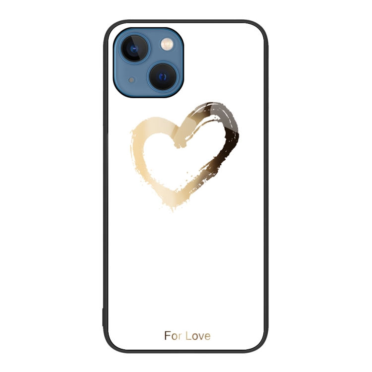 

For iPhone 14 Colorful Painted Glass Phone Case (Golden Love)