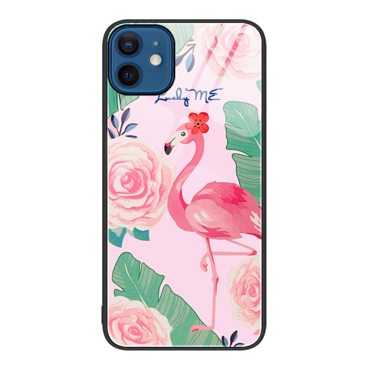 

Colorful Painted Glass Phone Case For iPhone 12 / 12 Pro(Flamingo)