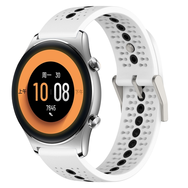 

For Honor Watch GS 3 22mm Color Hole Silicone Watch Band(White Black)
