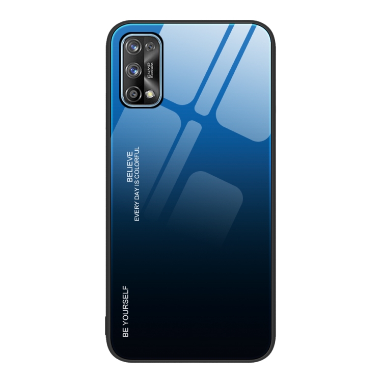 

For Realme 7 Gradient Color Glass Case(Blue Black)