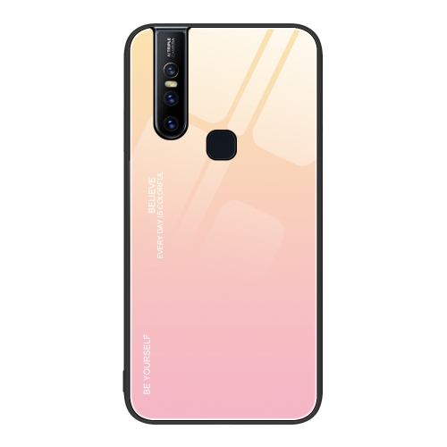 

For vivo V15 Gradient Color Glass Case(Yellow Pink)