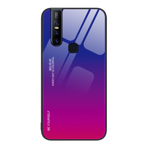 

For vivo V15 Gradient Color Glass Case(Purple to Red)