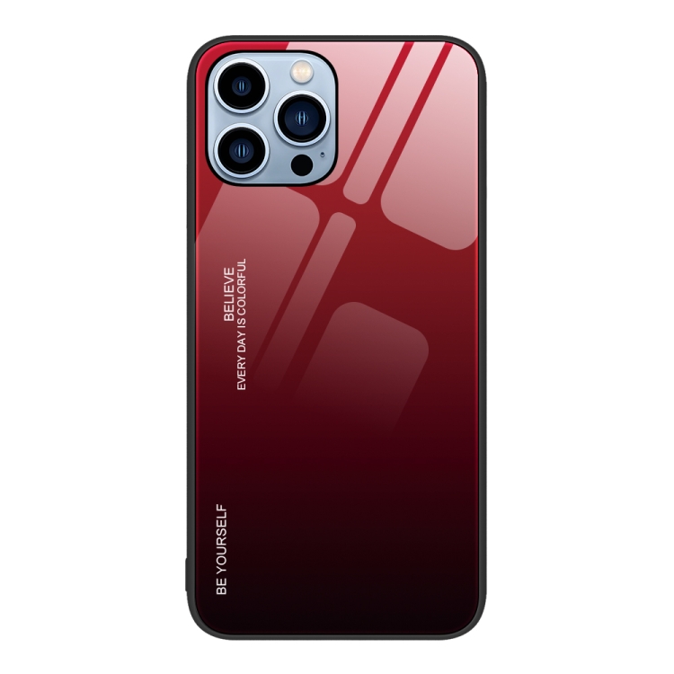 

For iPhone 13 Pro Max Gradient Color Glass Case (Red Black)