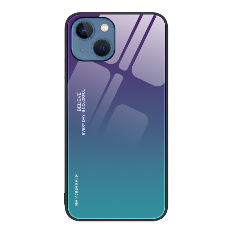 

For iPhone 14 Plus Gradient Color Glass Case (Aurora Blue)