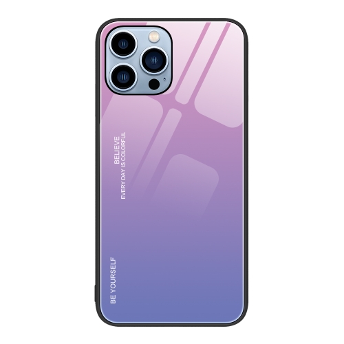 

For iPhone 14 Pro Max Gradient Color Glass Case (Pink Purple)