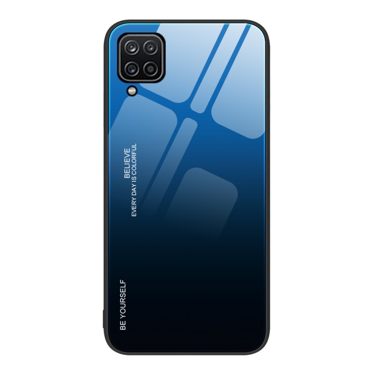 

For Samsung Galaxy A12 5G Gradient Color Glass Case(Blue Black)