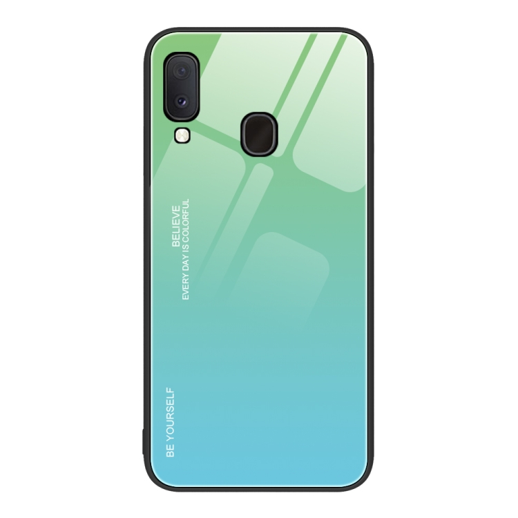 

For Samsung Galaxy A20e Gradient Color Glass Case(Green Cyan)