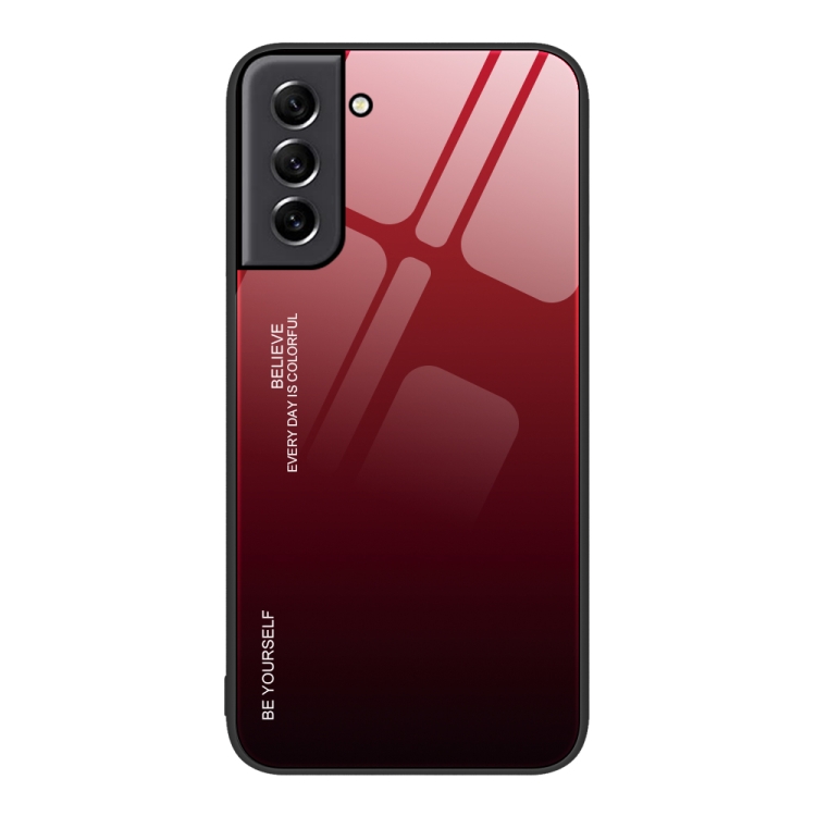 

For Samsung Galaxy S21 5G Gradient Color Glass Case(Red Black)