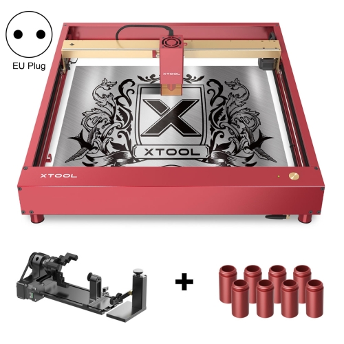XTOOL D1 Pro-5W High Accuracy DIY Laser Engraving & Cutting Machine + Rotary Attachment + Raiser Kit, Plug Type:EU Plug(Golden Red)