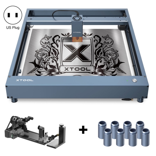 XTOOL D1 Pro-5W High Accuracy DIY Laser Engraving & Cutting Machine + Rotary Attachment + Raiser Kit, Plug Type:US Plug(Metal Gray)