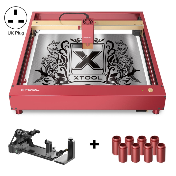 

XTOOL D1 Pro-5W High Accuracy DIY Laser Engraving & Cutting Machine + Rotary Attachment + Raiser Ki, Plug Type:UK Plug(Golden Red)