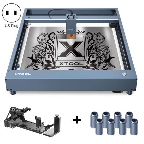 XTOOL D1 Pro-10W High Accuracy DIY Laser Engraving & Cutting Machine + Rotary Attachment + Raiser Kit, Plug Type:US Plug(Metal Gray)