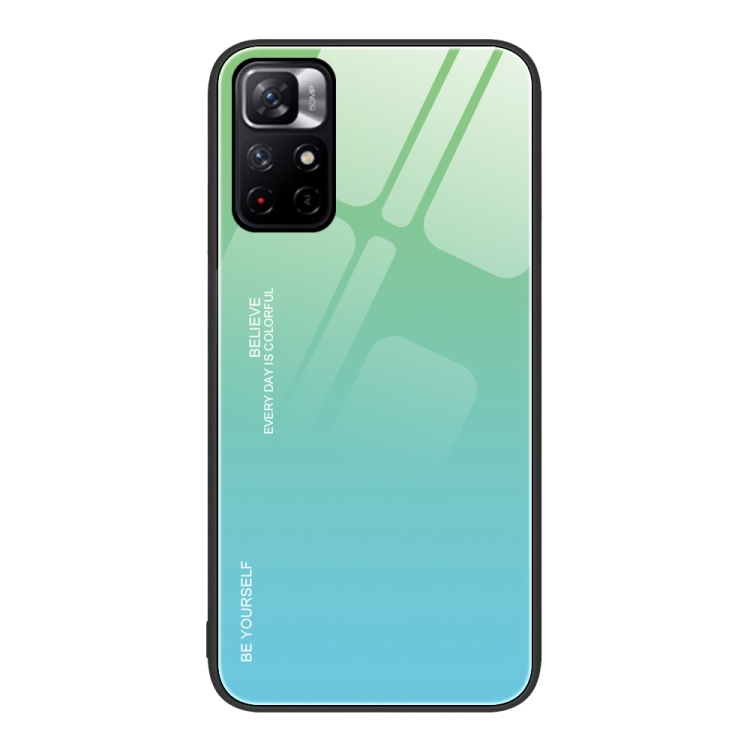 

For Xiaomi Redmi Note 11 5G/Poco M4 Pro Gradient Color Glass Case(Green Cyan)