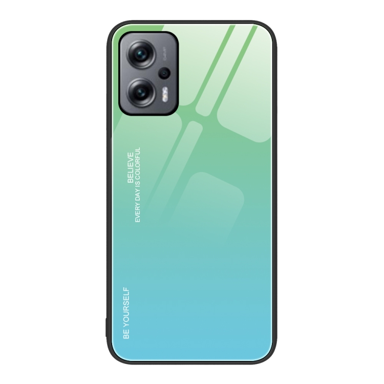 

For Xiaomi Redmi Note 11T Pro Gradient Color Glass Case(Green Cyan)