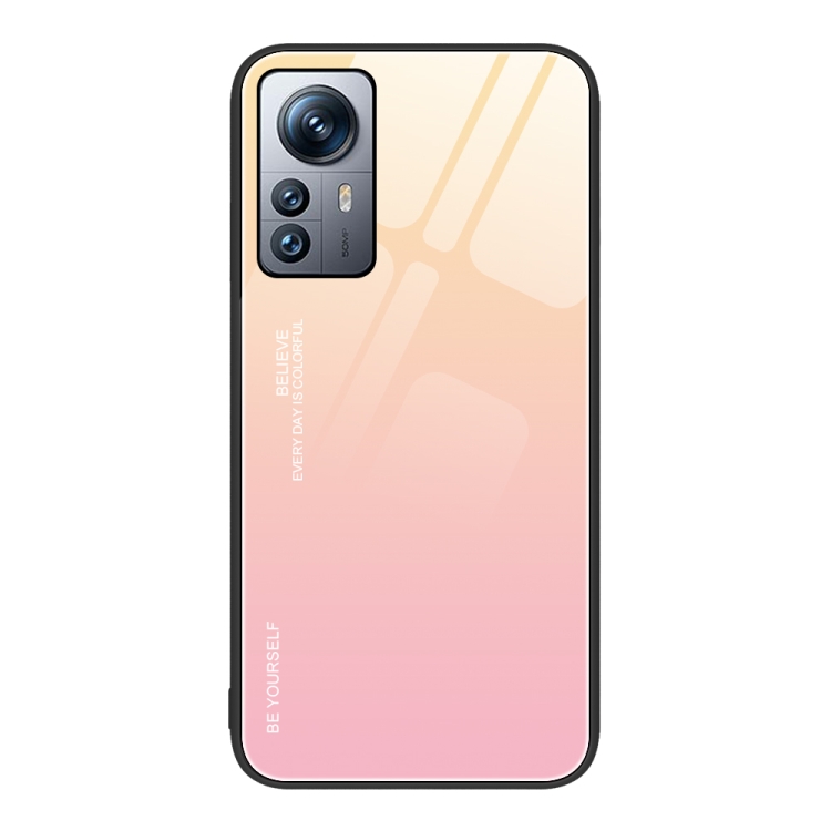 

For Xiaomi 12 Pro Gradient Color Glass Case(Yellow Pink)