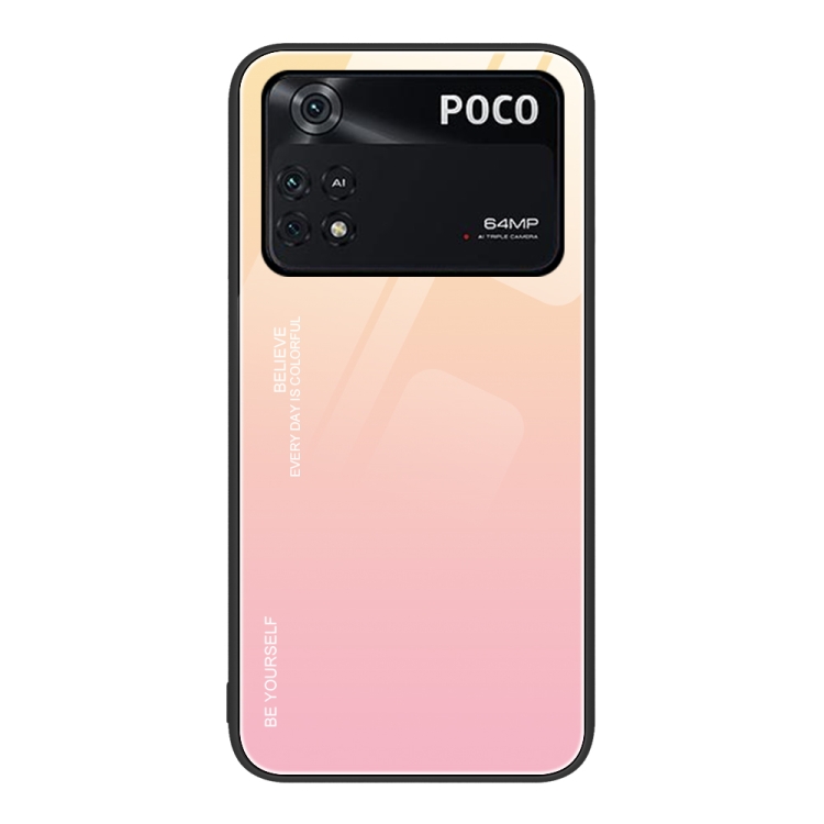 

For Xiaomi Poco M4 Pro 4G Gradient Color Glass Case(Yellow Pink)