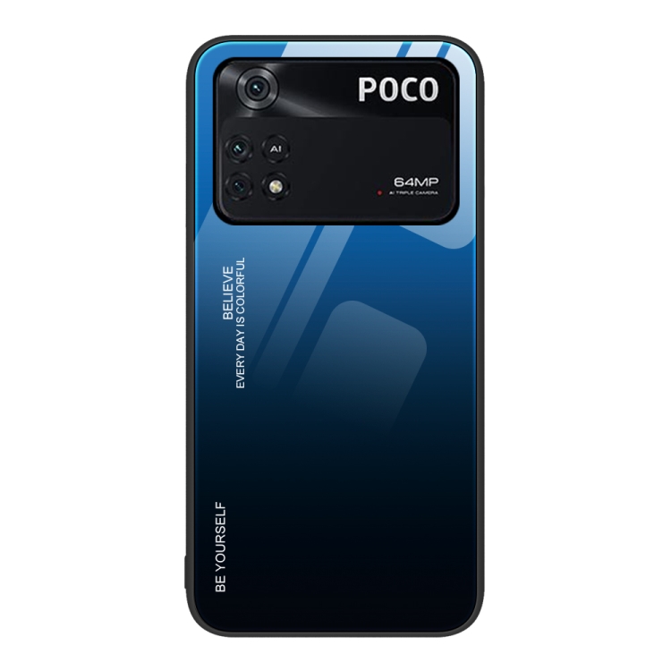 

For Xiaomi Poco M4 Pro 4G Gradient Color Glass Case(Blue Black)